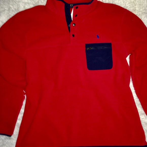 Ralph Lauren Polo Red/Navy Polo Fleece Mock Pullover Snap Up Collar LG&XL - Picture 12 of 12